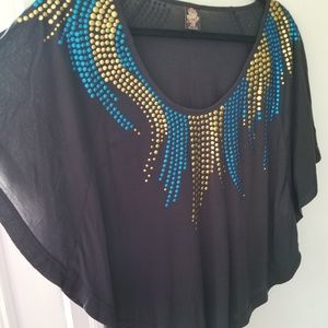 Free People Studded Navy Batwing Top Sz M